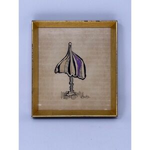 Vntg Tom Sholtz MCM Mixed Media Pen & Ink Mushroom Illust Framed Original Ink
